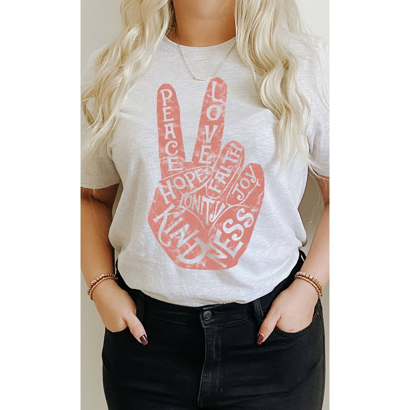 Retro Peace Love and Kindness Graphic Tee: WHITE / M