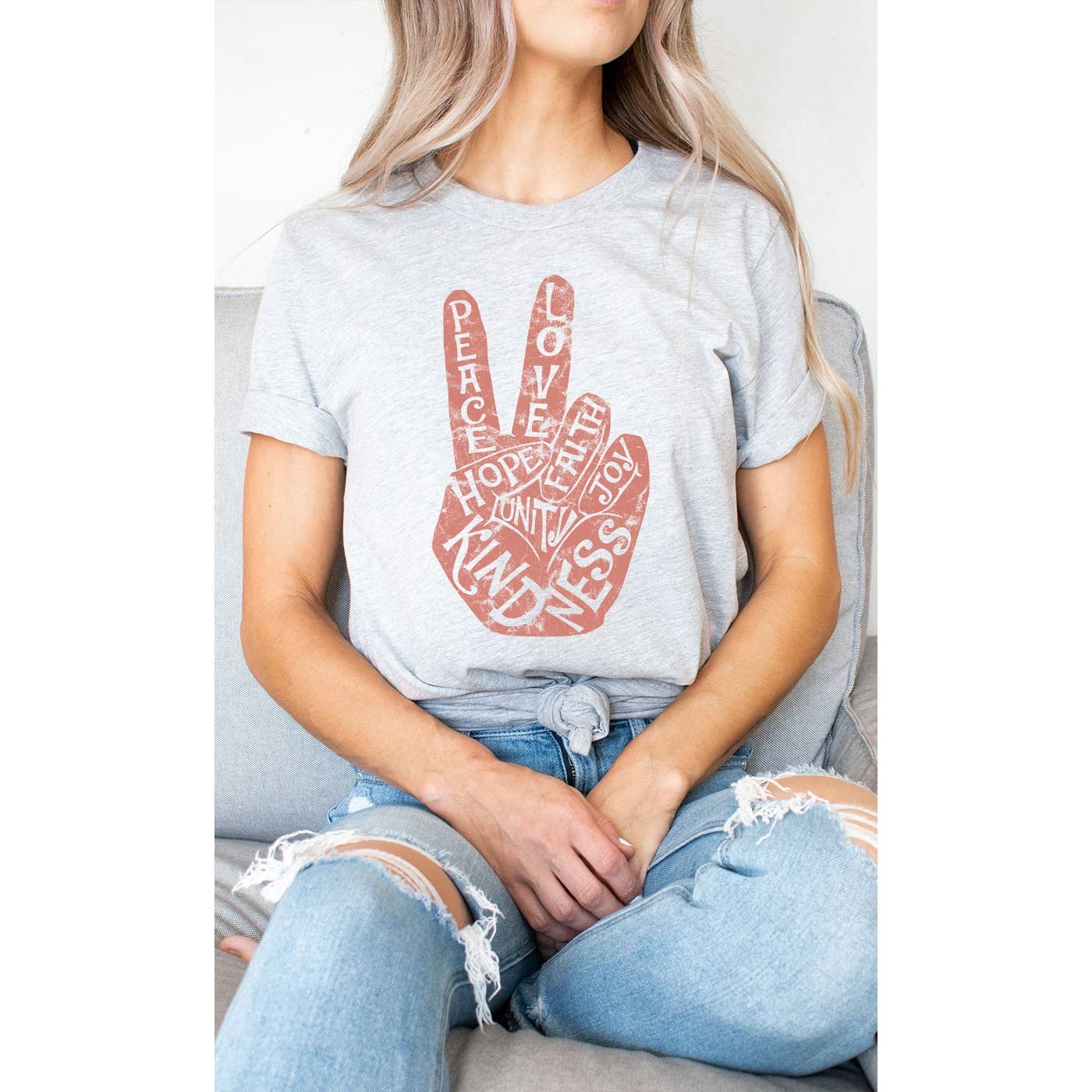 Retro Peace Love and Kindness Graphic Tee: WHITE / XL