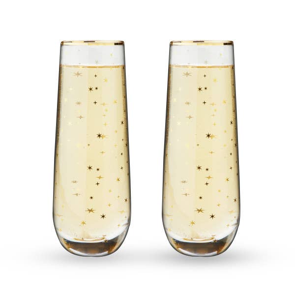 Starlight Gold-Accented Stemless Champagne Flutes - Set of 2