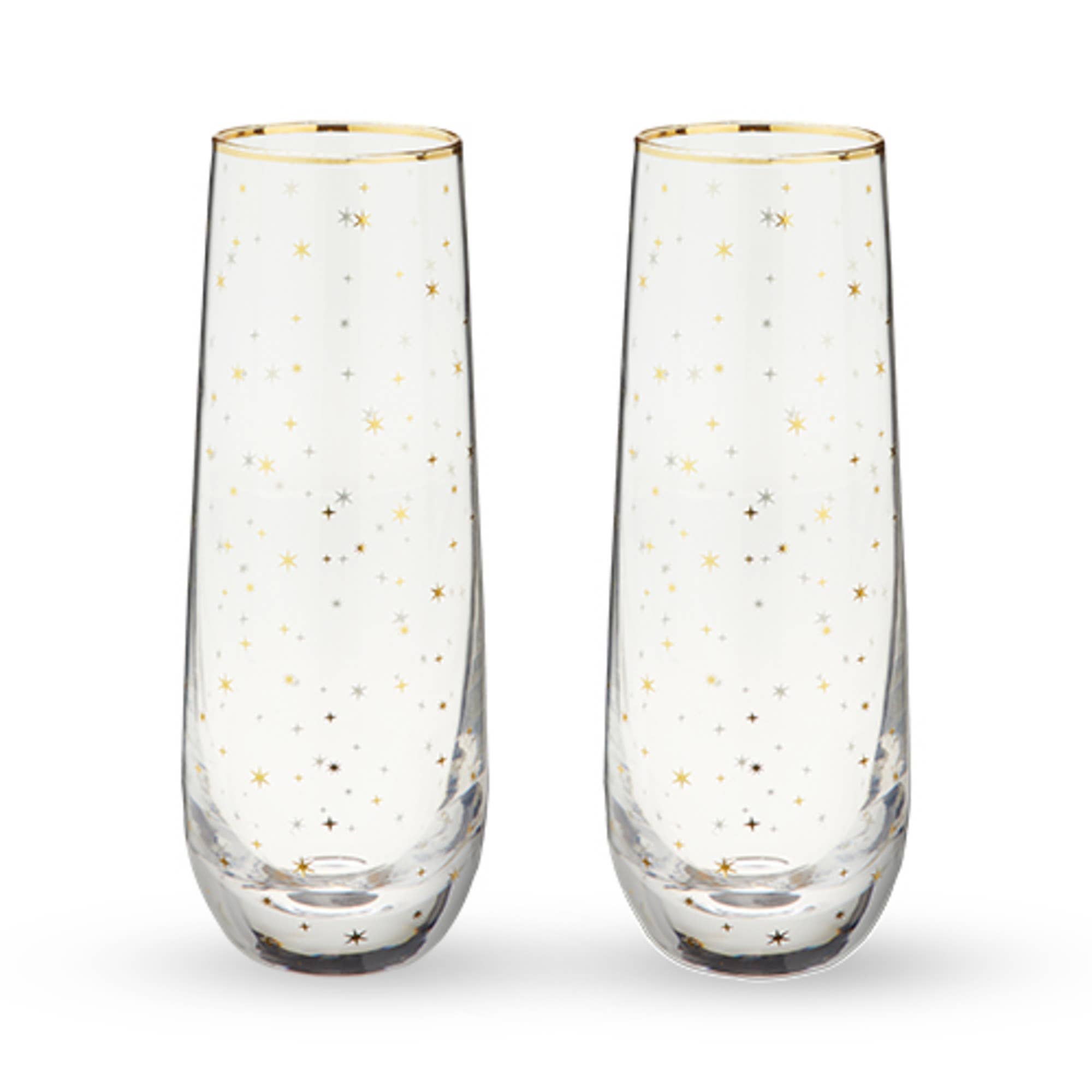 Starlight Gold-Accented Stemless Champagne Flutes - Set of 2