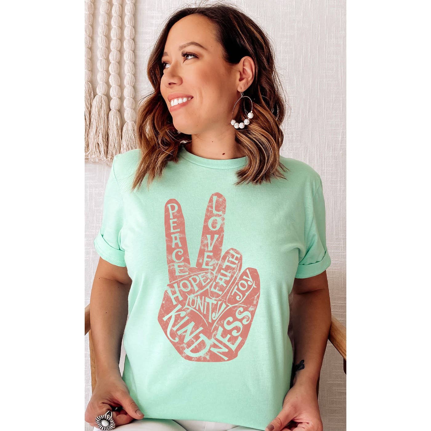 Retro Peace Love and Kindness Graphic Tee: WHITE / M